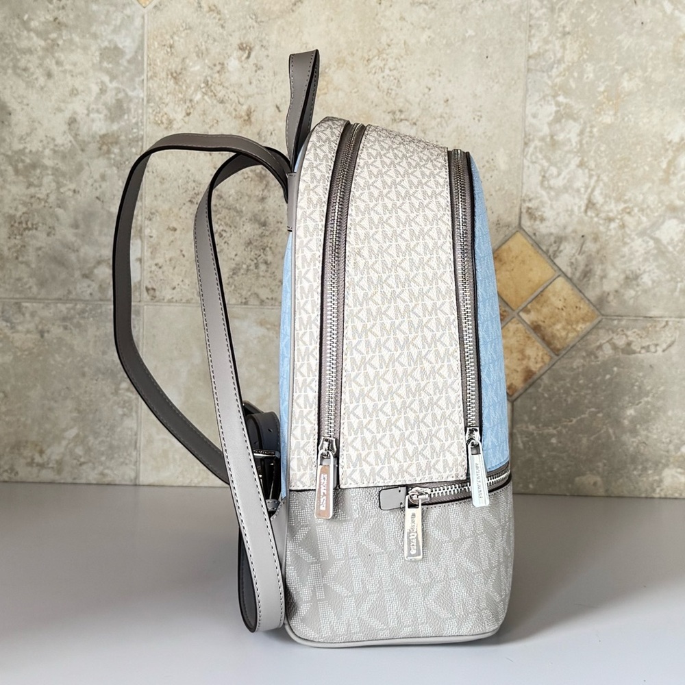 Michael Kors Rhea MD Backpack MK Color-Block Light Sky Multi - Picture 6 of 13